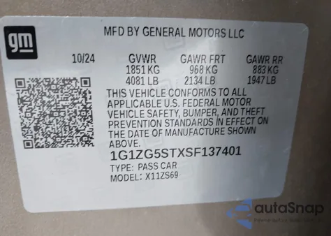 2025 Chevrolet Malibu Fwd Rs from USA, damaged, VIN 1G1ZG5STXSF137401